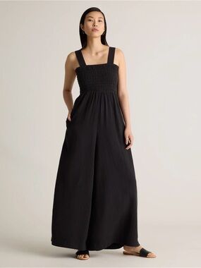 100% Organic Cotton Gauze Smocked Wide Leg Jumpsuit by Quince